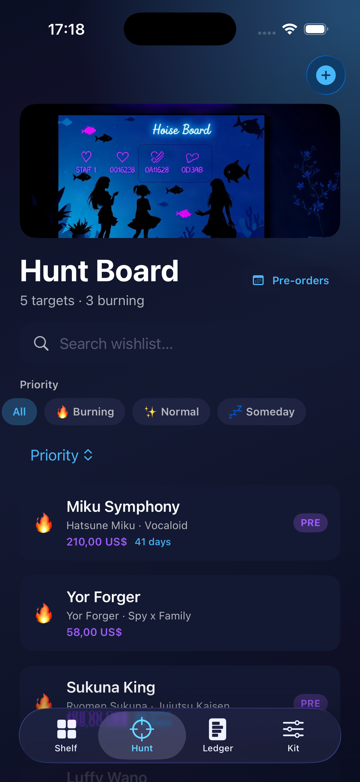 Hunt board wishlist with priority chips